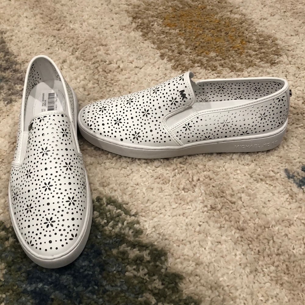 Michael Kors White Perforated Slip-On Loafers